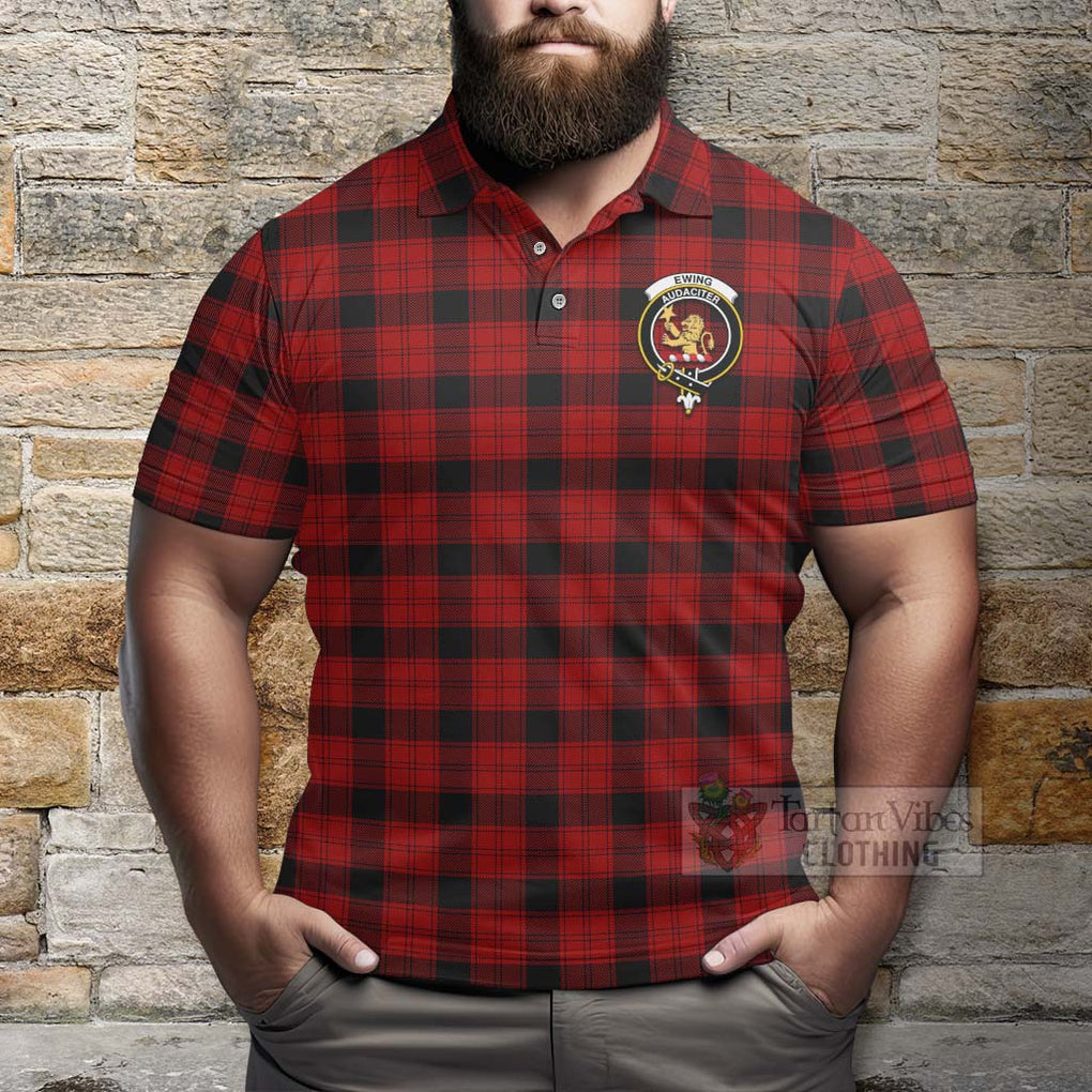 Tartan Vibes Clothing Ewing Tartan Polo Shirt with Family Crest and Bearded Skull Holding Bottles of Whiskey