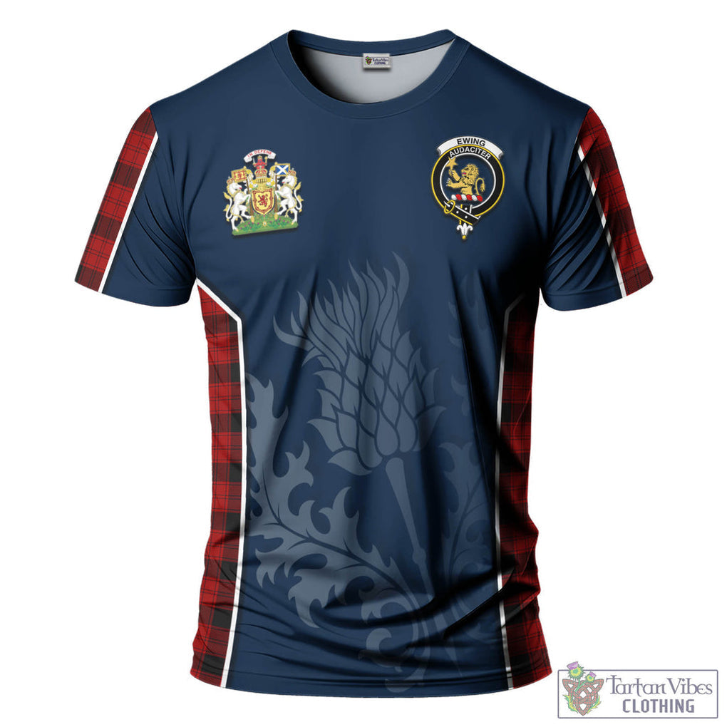 Tartan Vibes Clothing Ewing Tartan T-Shirt with Family Crest and Scottish Thistle Vibes Sport Style