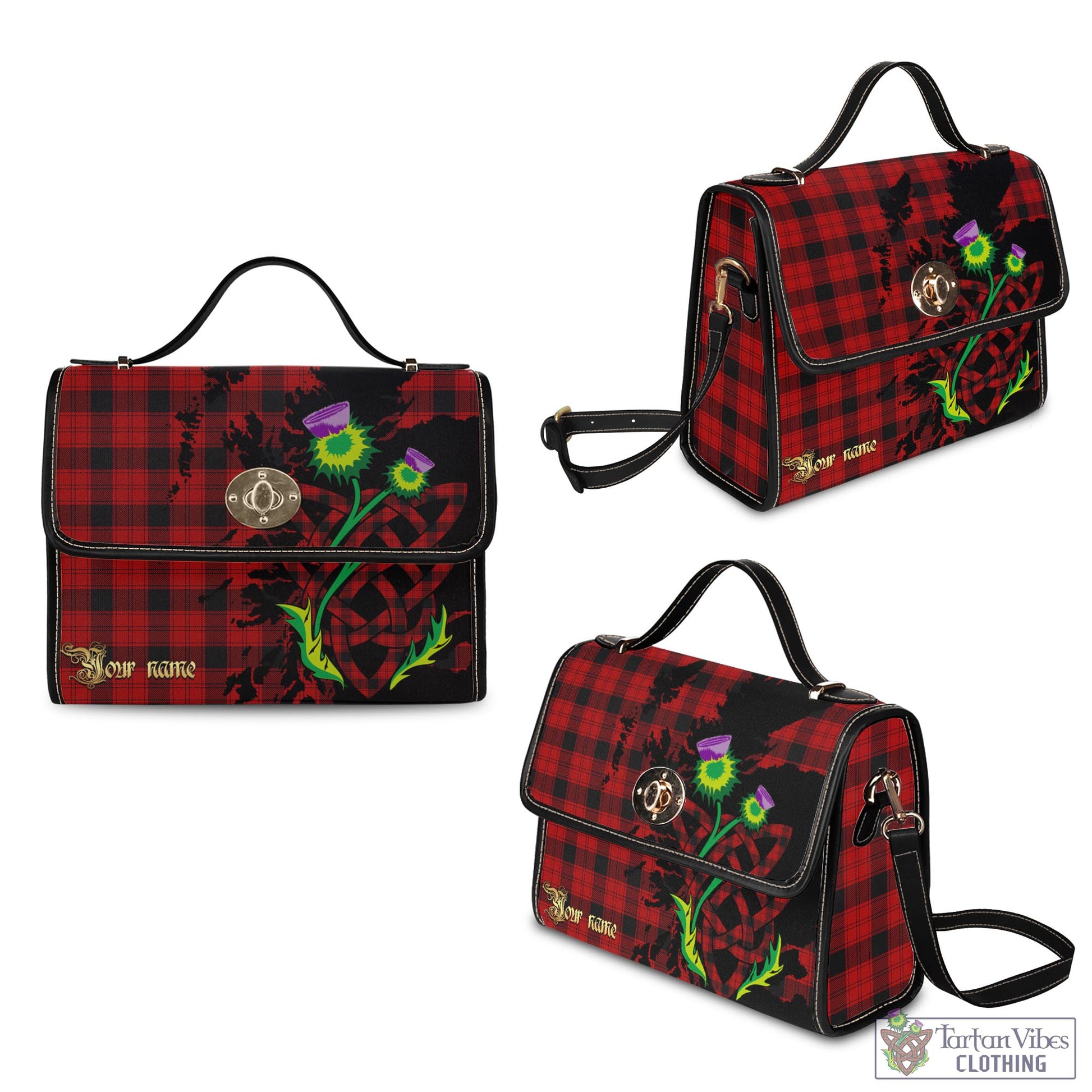 Tartan Vibes Clothing Ewing Tartan Waterproof Canvas Bag with Scotland Map and Thistle Celtic Accents