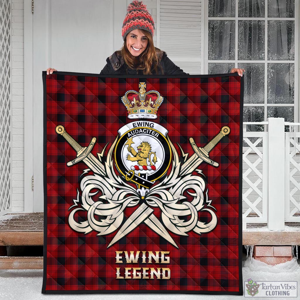 Tartan Vibes Clothing Ewing Tartan Quilt with Clan Crest and the Golden Sword of Courageous Legacy