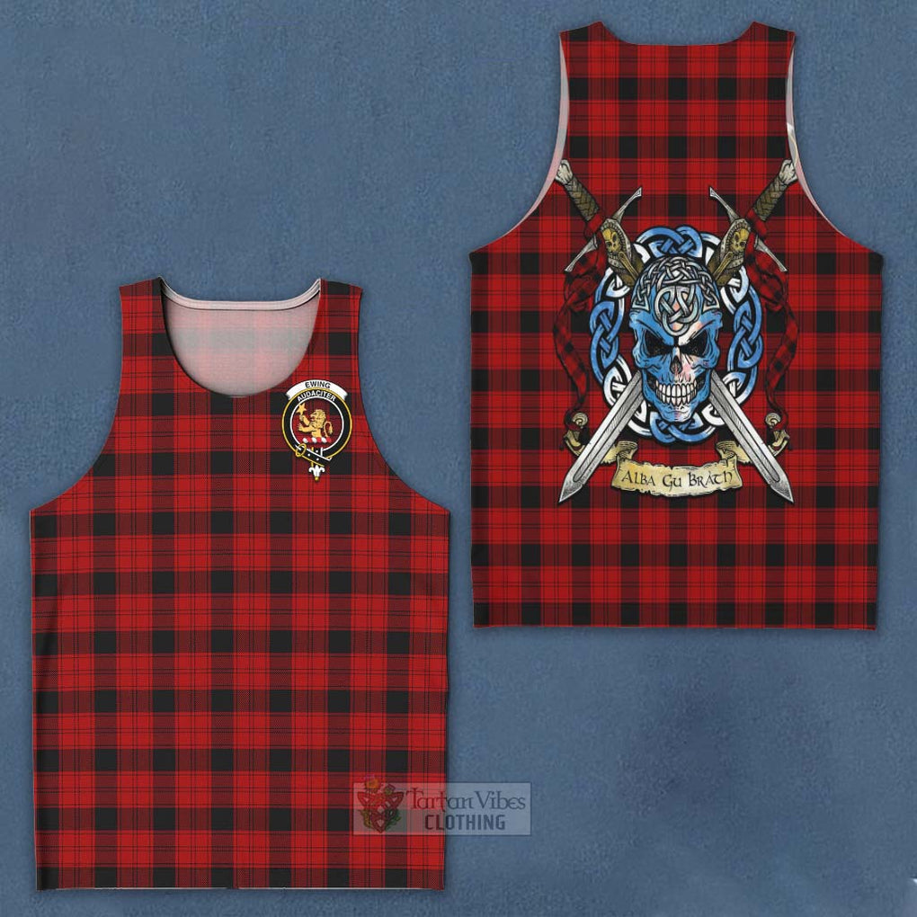 Tartan Vibes Clothing Ewing Tartan Men's Tank Top with Family Crest Celtic Skull Style