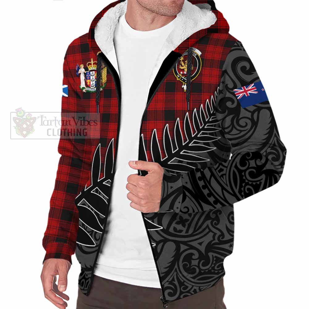 Tartan Vibes Clothing Ewing Crest Tartan Sherpa Hoodie with New Zealand Silver Fern Half Style