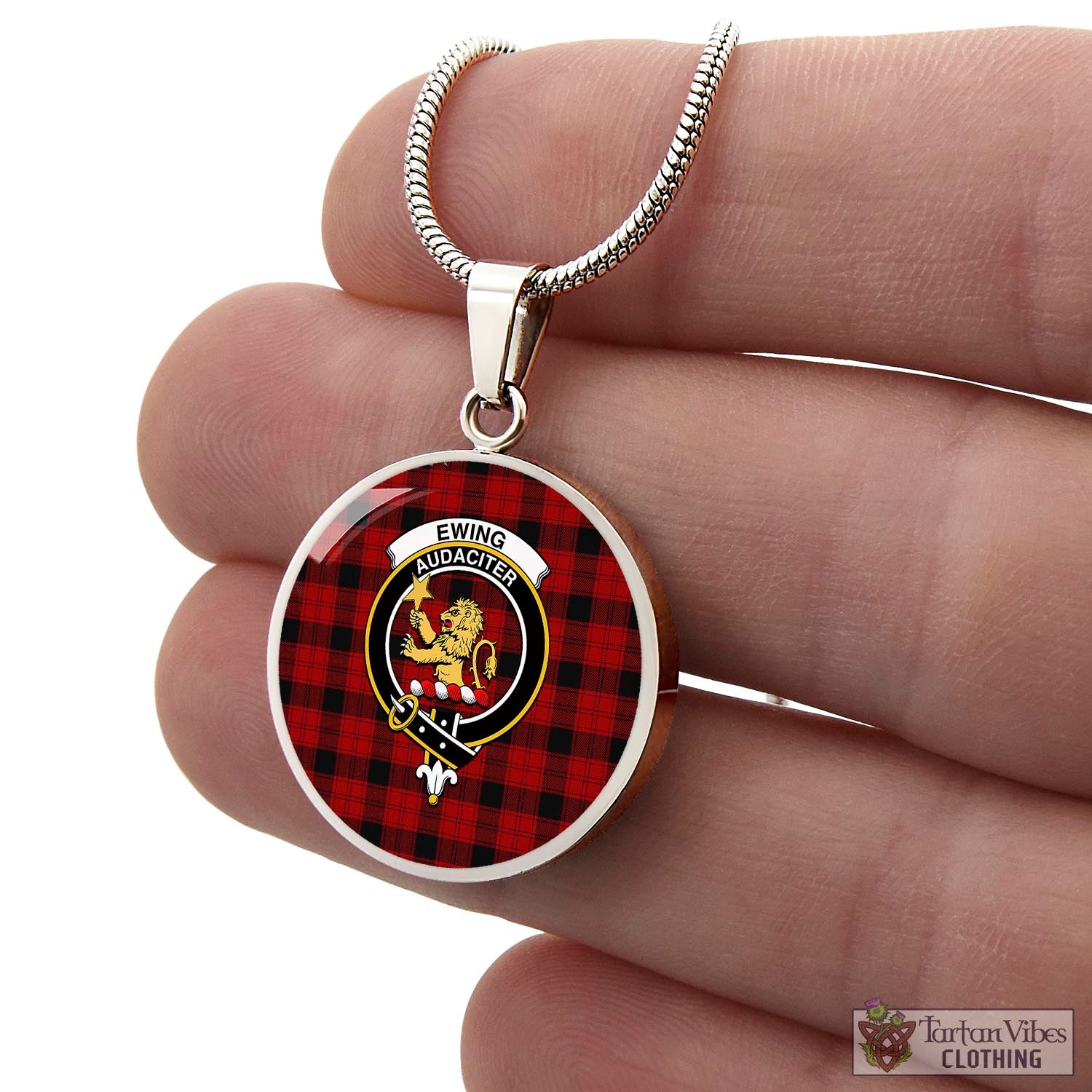 Tartan Vibes Clothing Ewing Tartan Circle Necklace with Family Crest