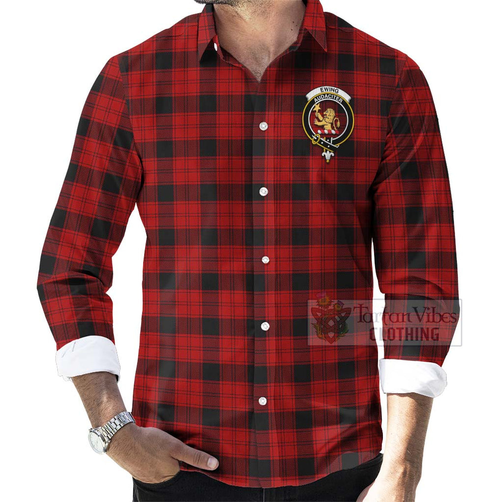 Tartan Vibes Clothing Ewing Tartan Long Sleeve Button Shirt with Family Crest Celtic Skull Style