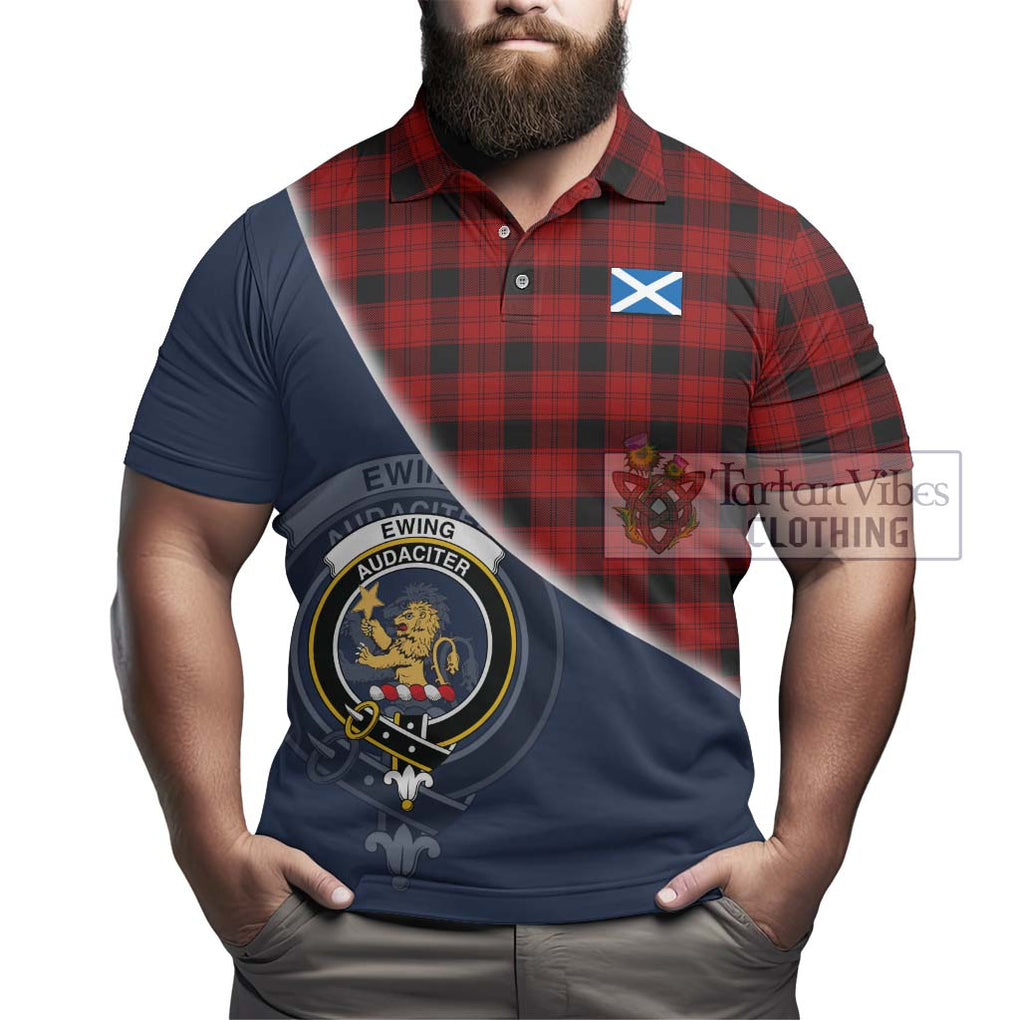 Ewing Tartan Polo Shirt with Personalised National Flag and Family Crest Half Style - Tartanvibesclothing Shop