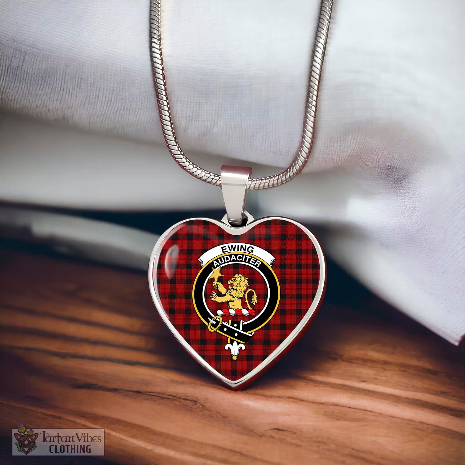 Tartan Vibes Clothing Ewing Tartan Heart Necklace with Family Crest