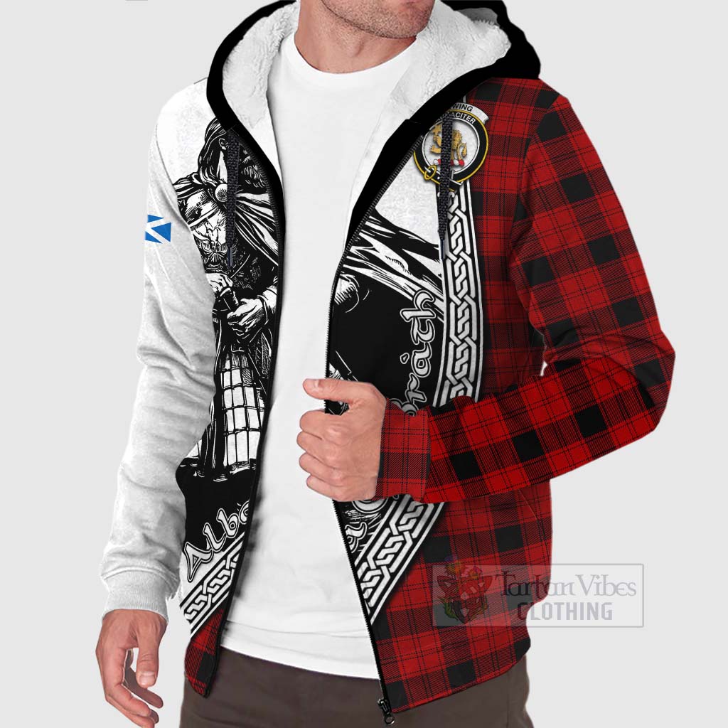 Tartan Vibes Clothing Ewing Tartan Clan Crest Sherpa Hoodie with Highlander Warrior Celtic Style