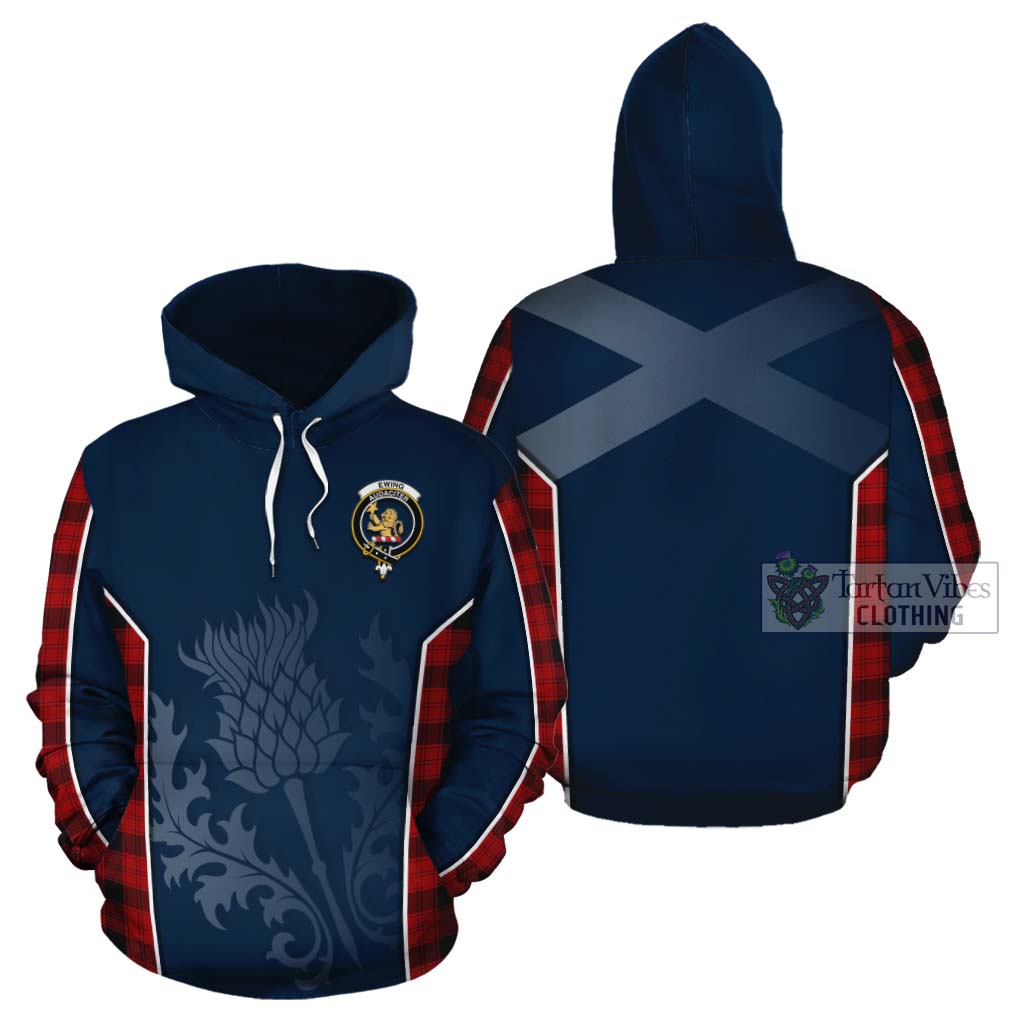 Tartan Vibes Clothing Ewing Tartan Cotton Hoodie with Family Crest and Scottish Thistle Vibes Sport Style