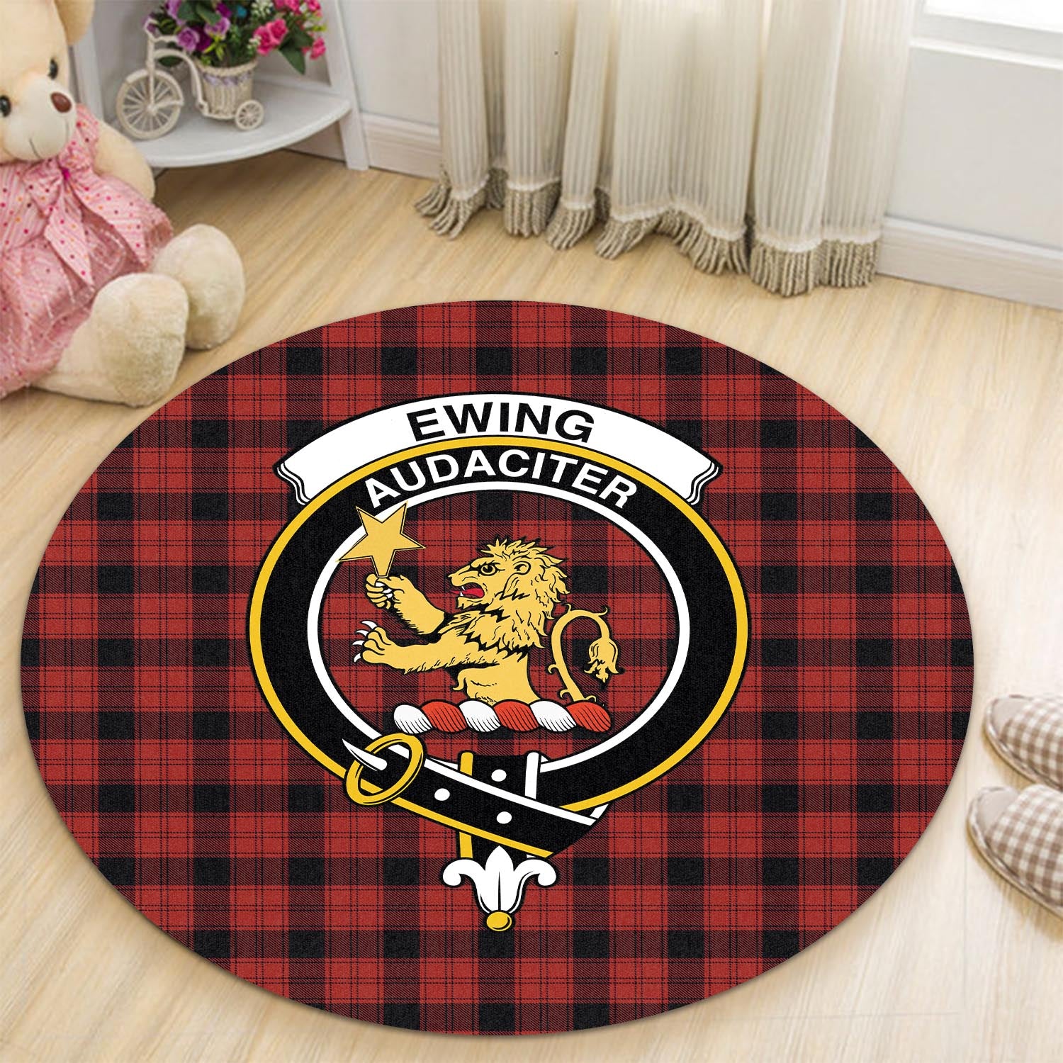 Ewing Tartan Round Rug with Family Crest - Tartan Vibes Clothing