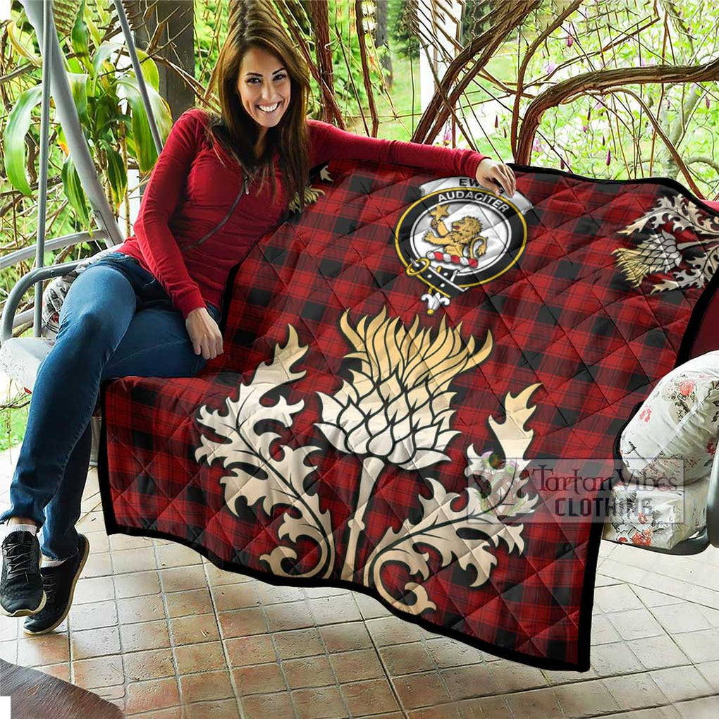 Tartan Vibes Clothing Ewing Tartan Quilt with Family Crest and Golden Thistle Style