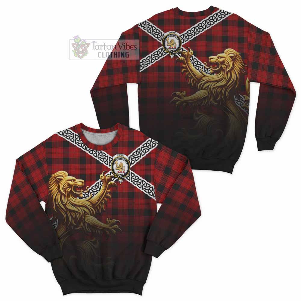 Ewing Crest Tartan Sweatshirt with Golden Lion Emblem Celtic Style - Tartan Vibes Clothing