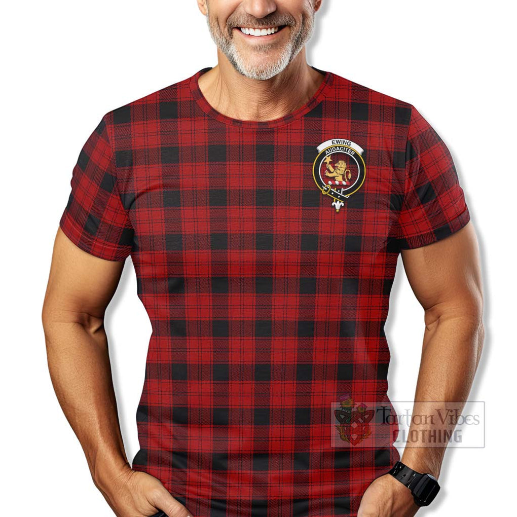 Tartan Vibes Clothing Ewing Tartan T-Shirt with Family Crest Celtic Skull Style