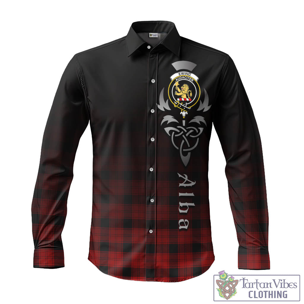 Tartan Vibes Clothing Ewing Tartan Long Sleeve Button Up Featuring Alba Gu Brath Family Crest Celtic Inspired