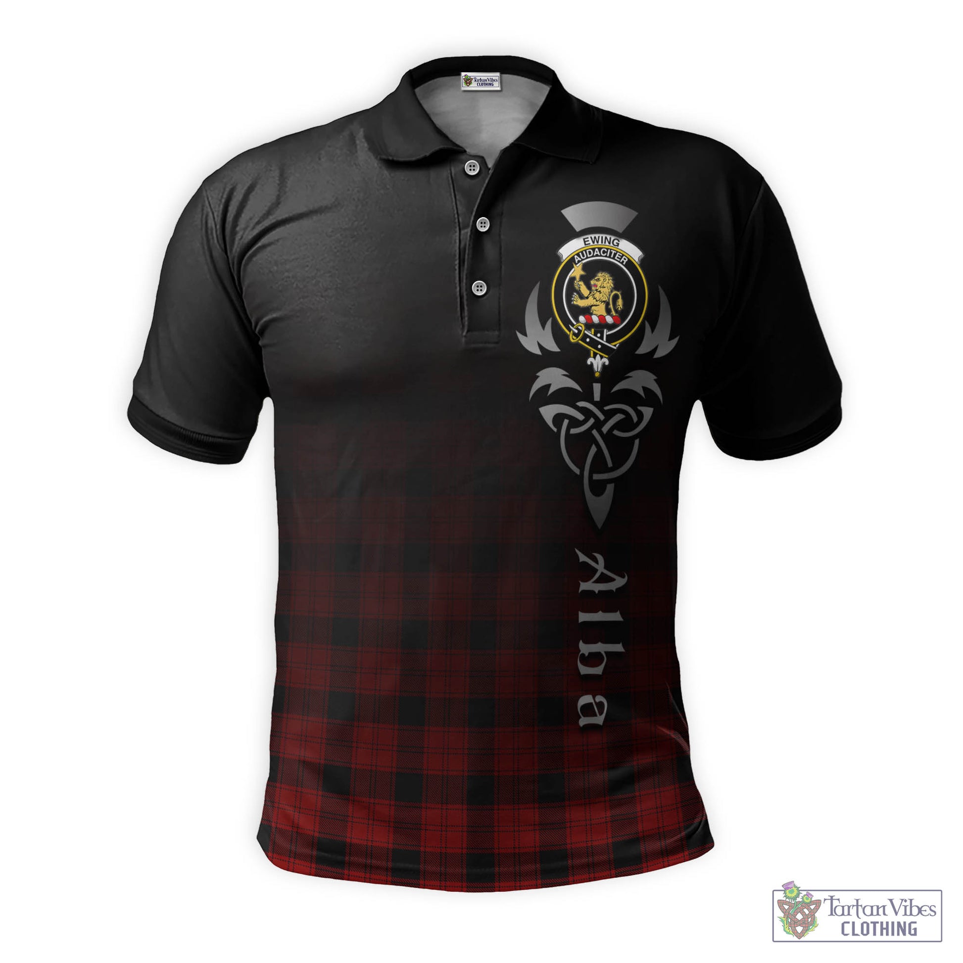 Tartan Vibes Clothing Ewing Tartan Polo Shirt Featuring Alba Gu Brath Family Crest Celtic Inspired