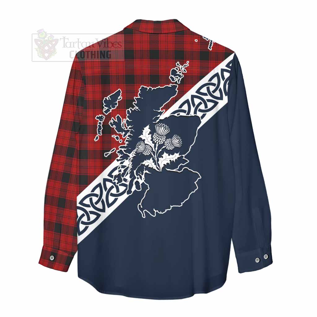 Tartan Vibes Clothing Ewing Tartan Women's Casual Shirt Featuring Thistle and Scotland Map