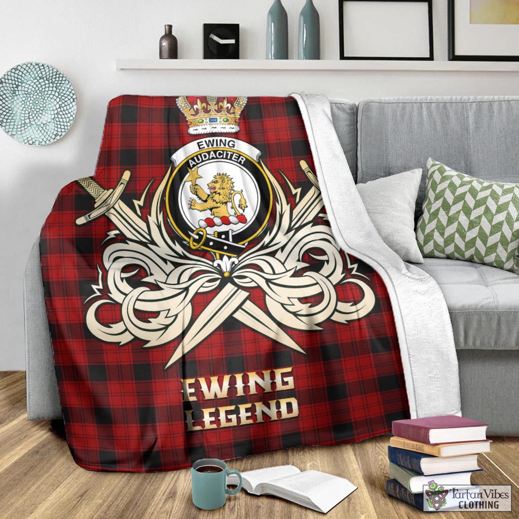 Tartan Vibes Clothing Ewing Tartan Blanket with Clan Crest and the Golden Sword of Courageous Legacy