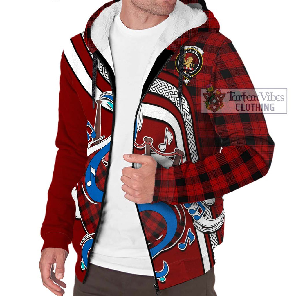 Ewing Tartan Sherpa Hoodie with Epic Bagpipe Style Unisex - Tartanvibesclothing Shop