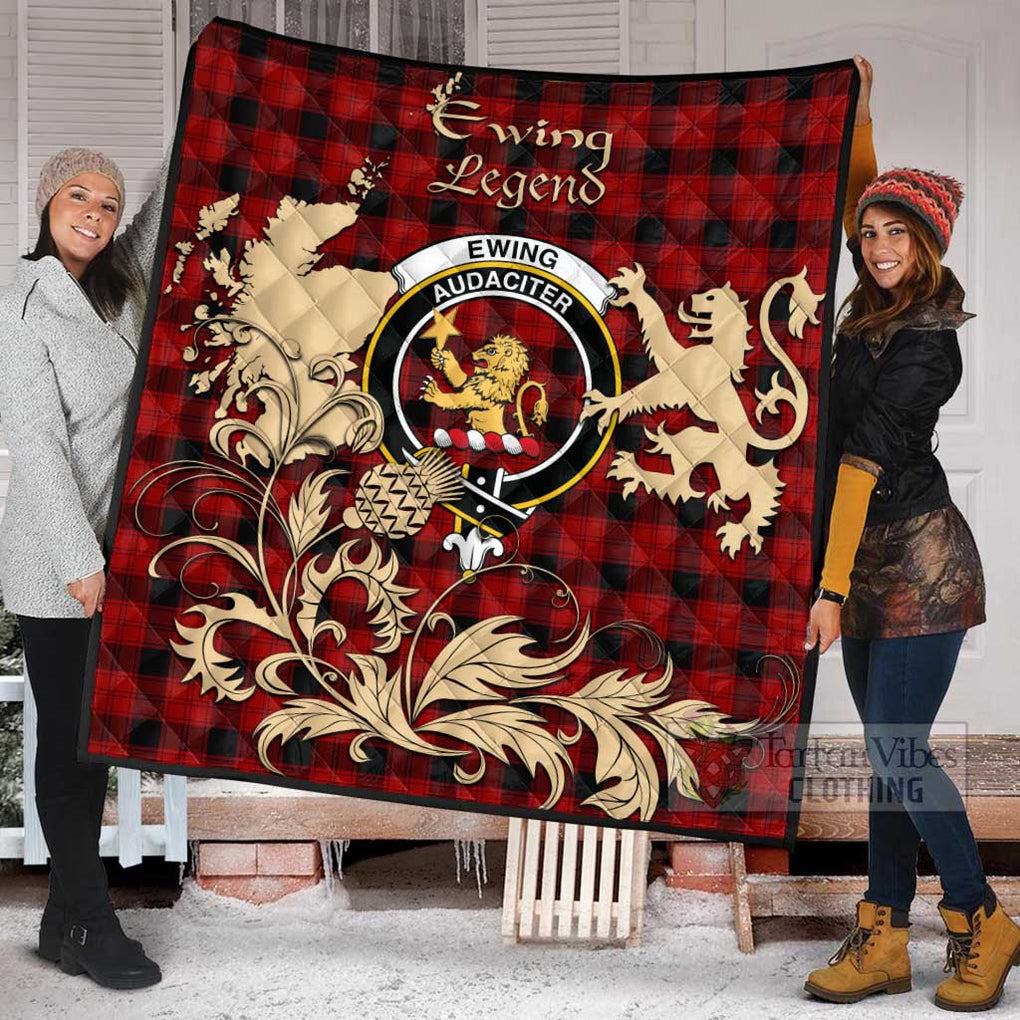 Tartan Vibes Clothing Ewing Tartan Quilt with Family Crest and Scottish Symbol Style