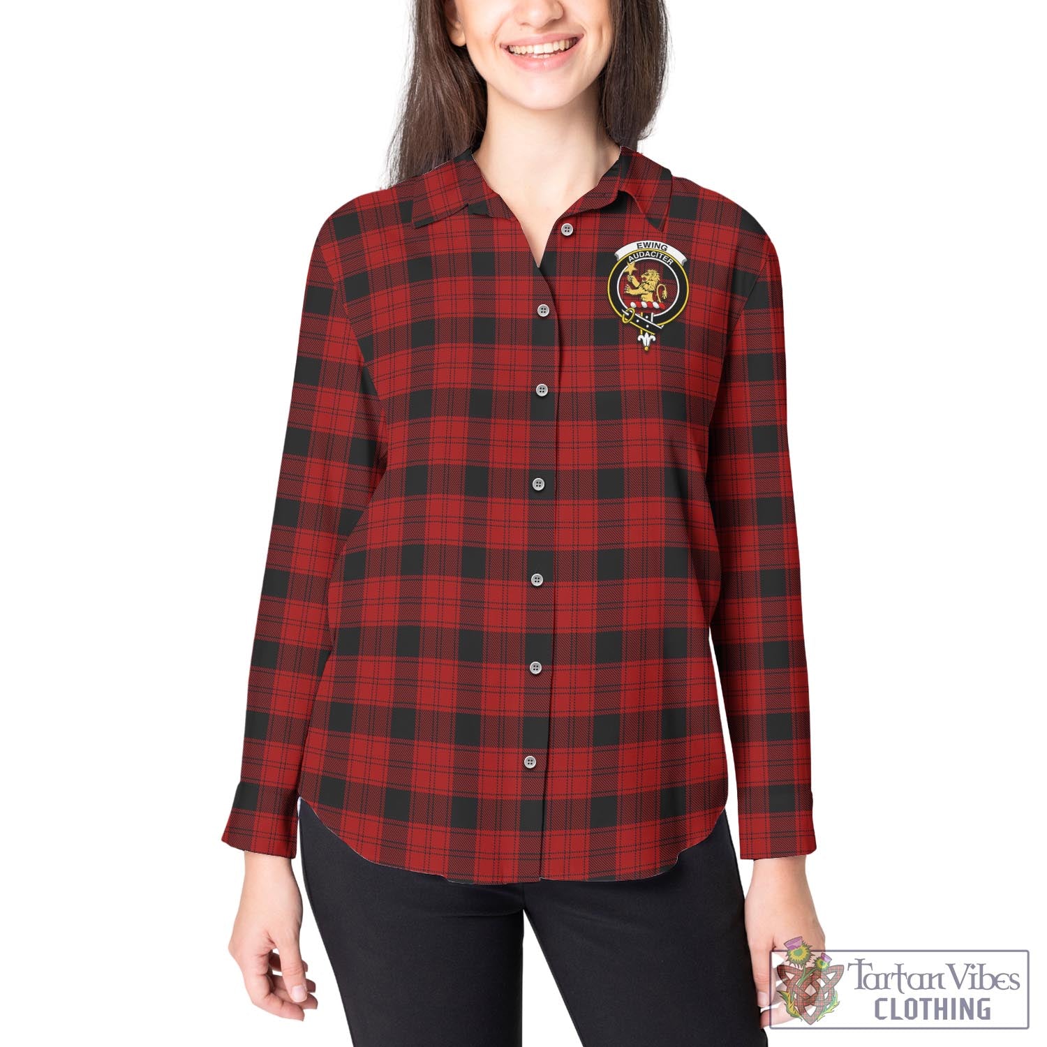 Tartan Vibes Clothing Ewing Tartan Womens Casual Shirt with Family Crest