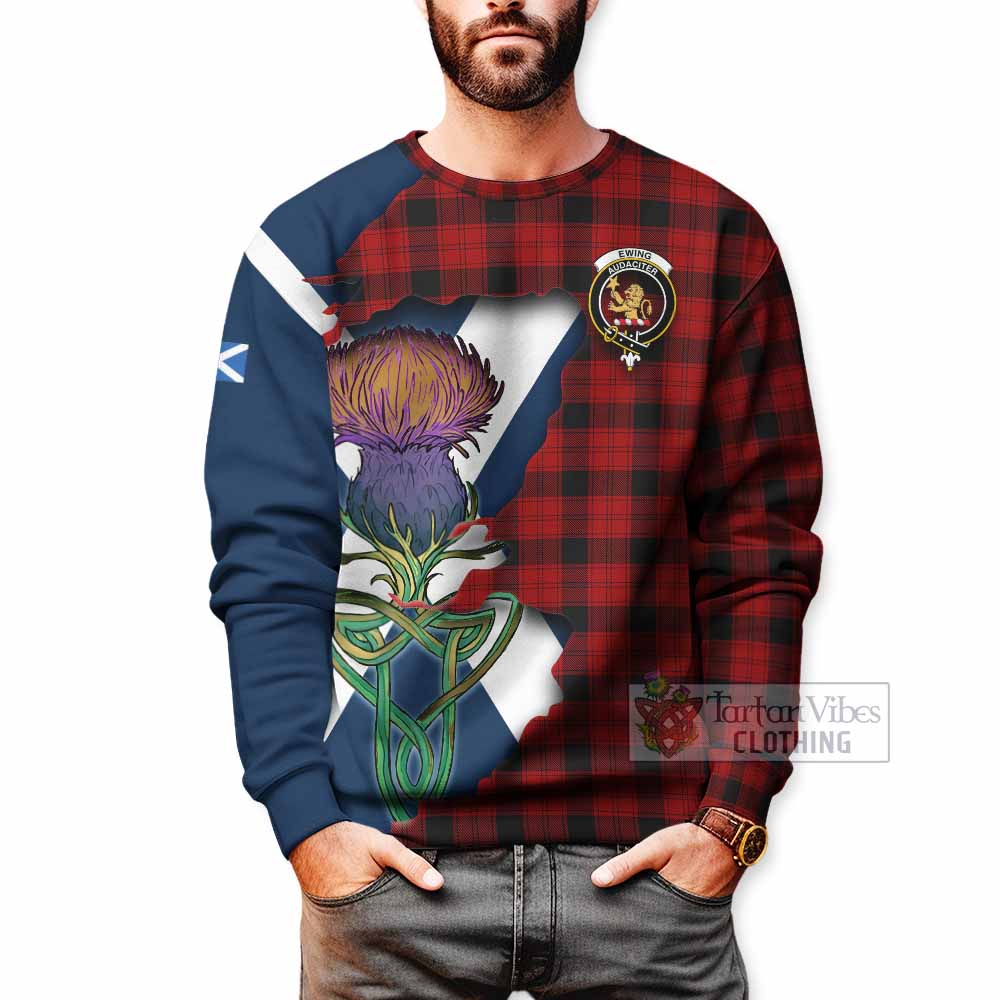 Ewing Tartan Family Crest Sweatshirt Scottish Thistle Celtic Inspired - Tartan Vibes Clothing