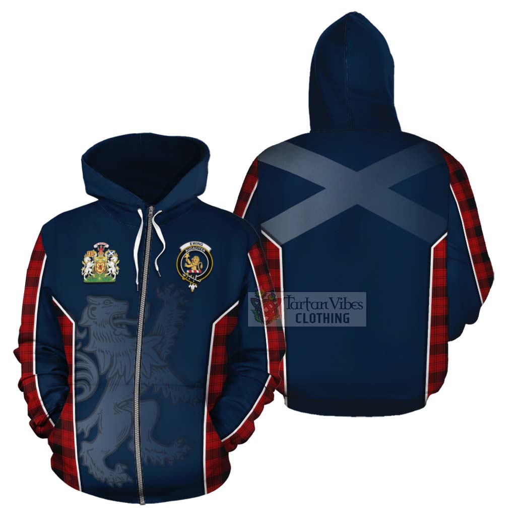 Tartan Vibes Clothing Ewing Tartan Cotton Hoodie with Family Crest and Lion Rampant Vibes Sport Style