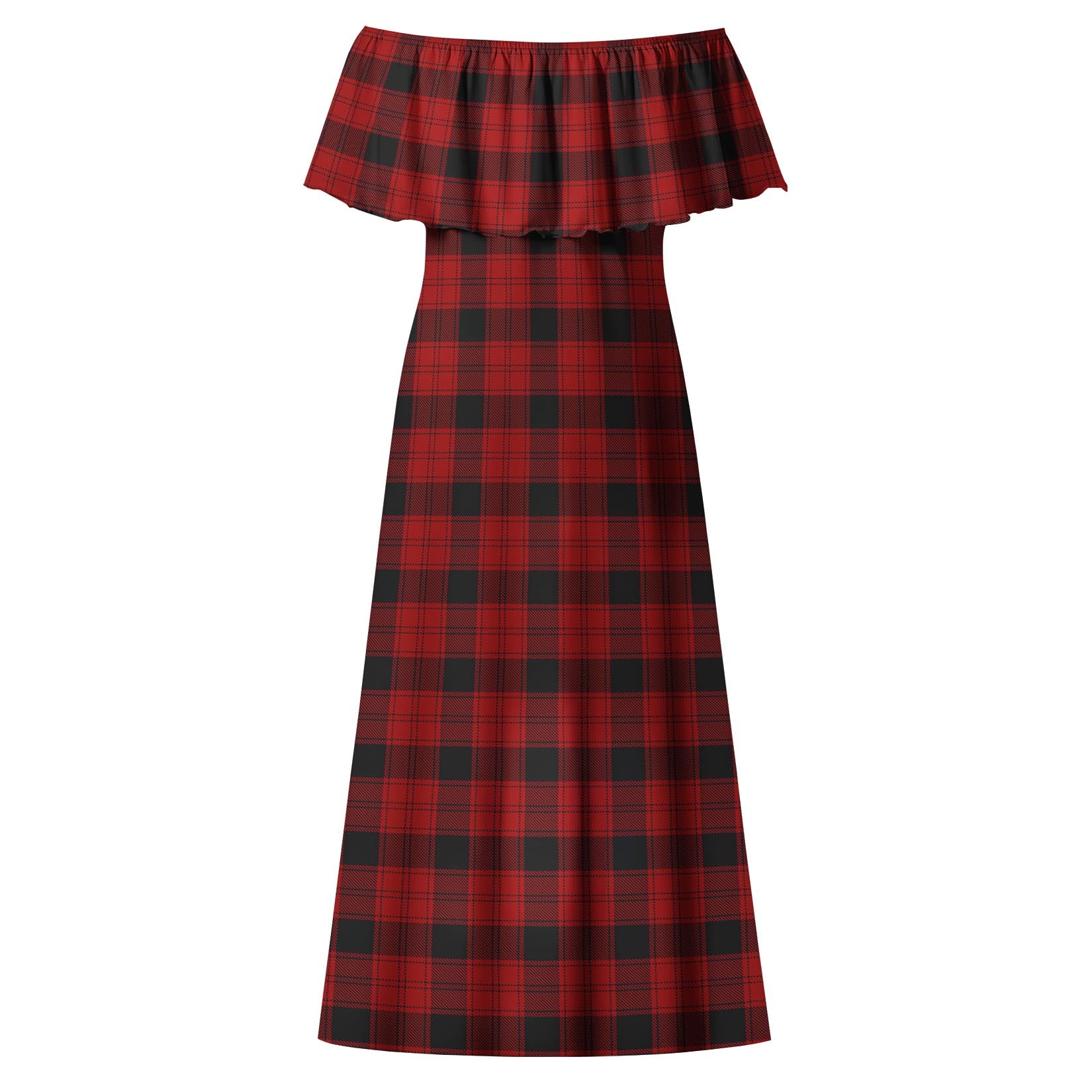 Ewing Tartan Off Shoulder Long Dress - Tartanvibesclothing