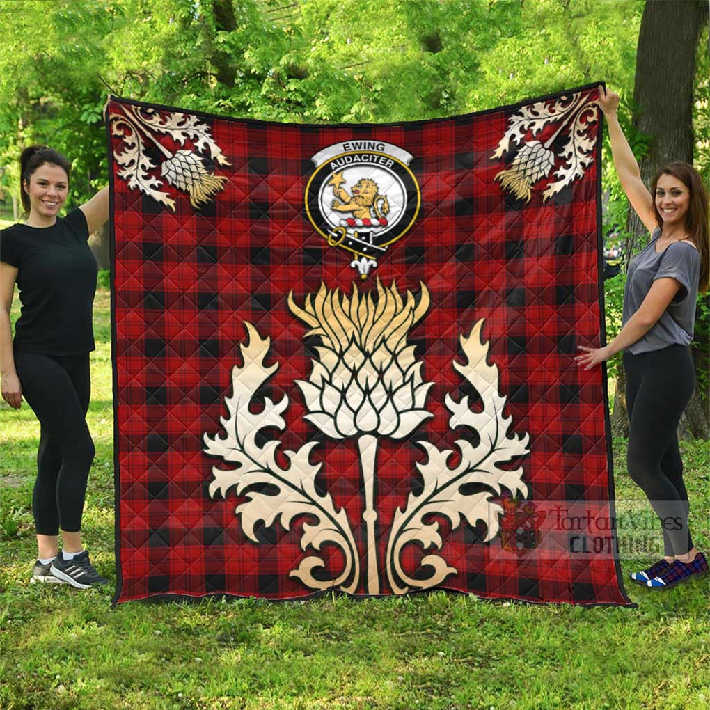 Tartan Vibes Clothing Ewing Tartan Quilt with Family Crest and Golden Thistle Style