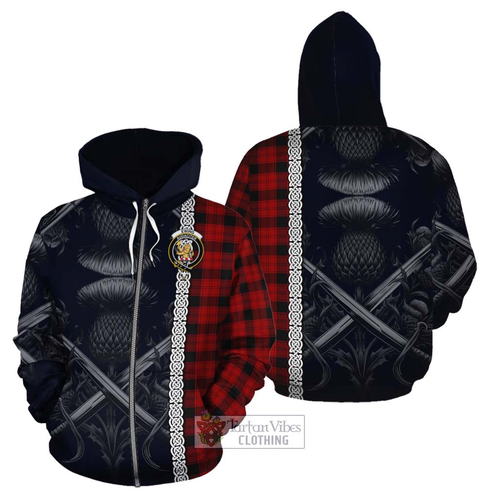 Tartan Vibes Clothing Ewing Tartan Cotton Hoodie with Family Crest Cross Sword Thistle Celtic Vibes