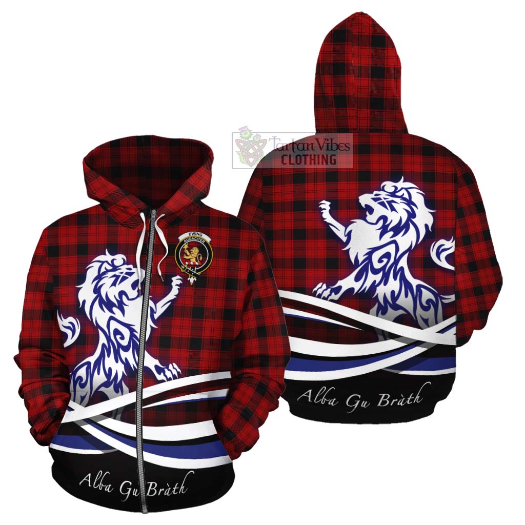 Tartan Vibes Clothing Ewing Tartan Cotton Hoodie with Alba Gu Brath Regal Lion Emblem