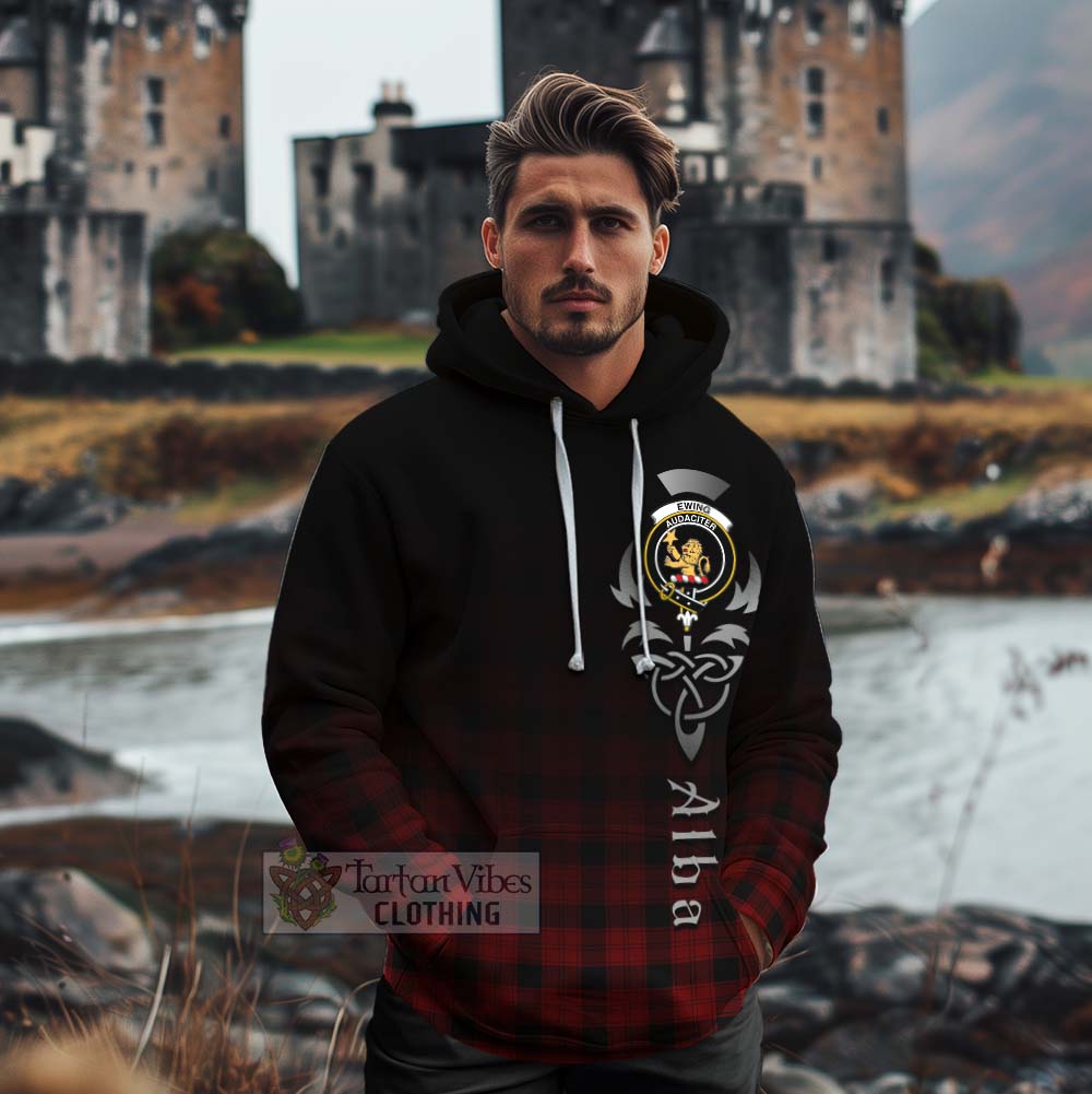 Tartan Vibes Clothing Ewing Tartan Cotton Hoodie Featuring Alba Gu Brath Family Crest Celtic Inspired