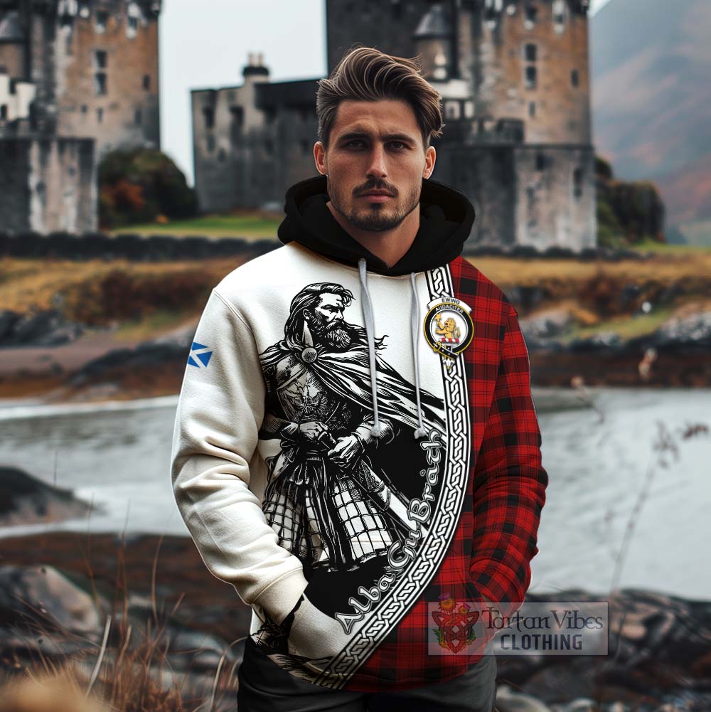 Tartan Vibes Clothing Ewing Tartan Clan Crest Cotton Hoodie with Highlander Warrior Celtic Style