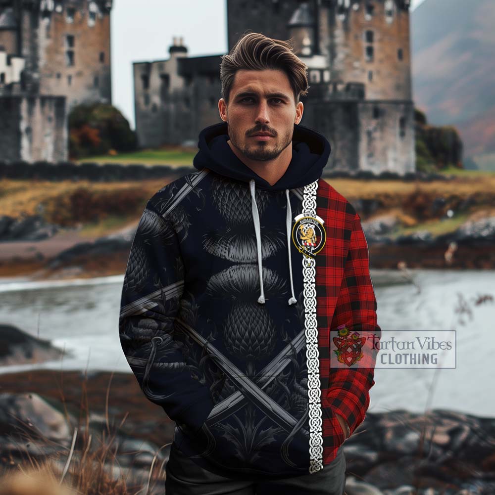 Tartan Vibes Clothing Ewing Tartan Cotton Hoodie with Family Crest Cross Sword Thistle Celtic Vibes