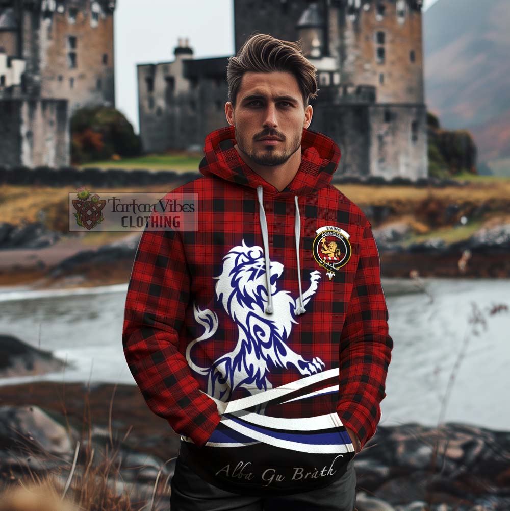 Tartan Vibes Clothing Ewing Tartan Cotton Hoodie with Alba Gu Brath Regal Lion Emblem