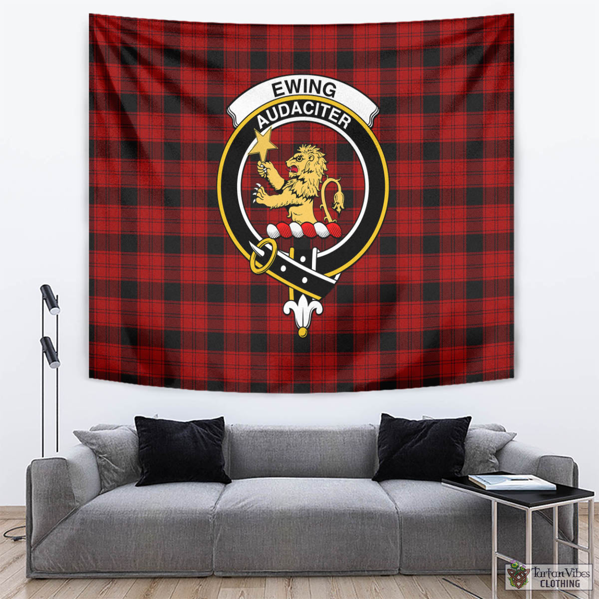 Tartan Vibes Clothing Ewing Tartan Tapestry Wall Hanging and Home Decor for Room with Family Crest