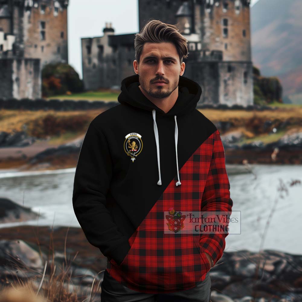 Tartan Vibes Clothing Ewing Tartan Cotton Hoodie with Family Crest and Military Logo Style