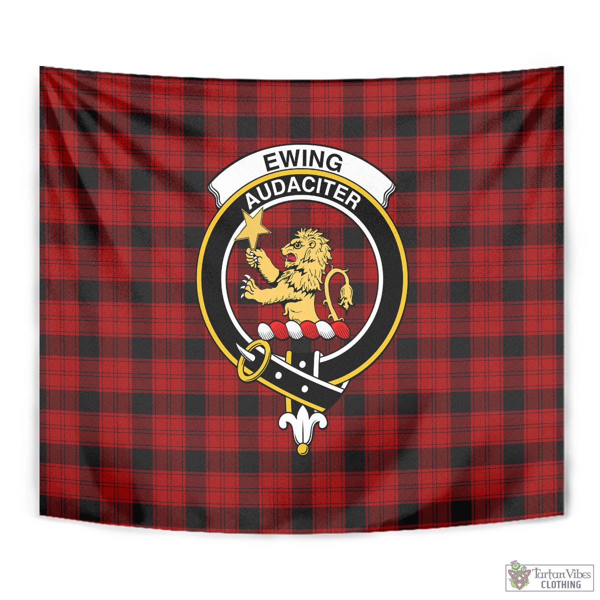 Tartan Vibes Clothing Ewing Tartan Tapestry Wall Hanging and Home Decor for Room with Family Crest