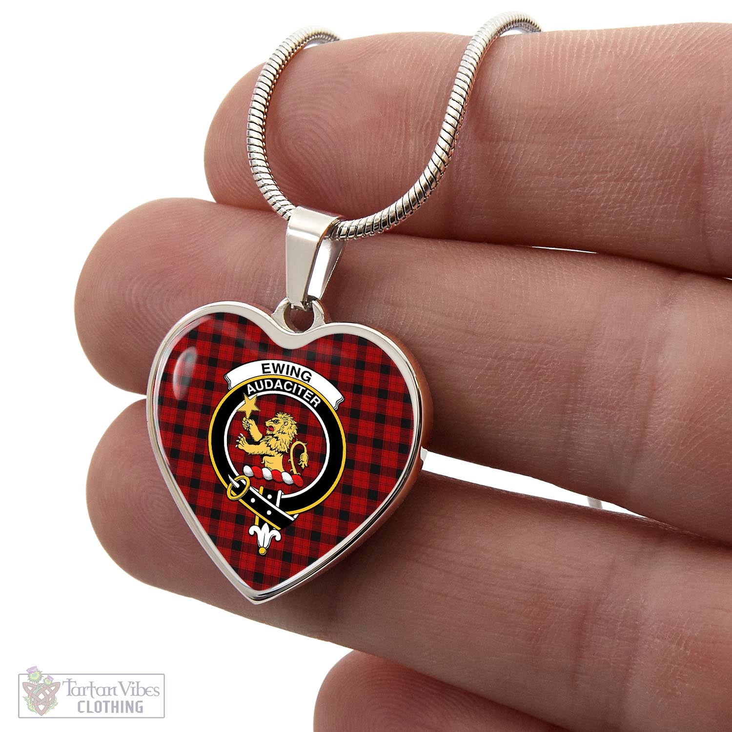 Tartan Vibes Clothing Ewing Tartan Heart Necklace with Family Crest