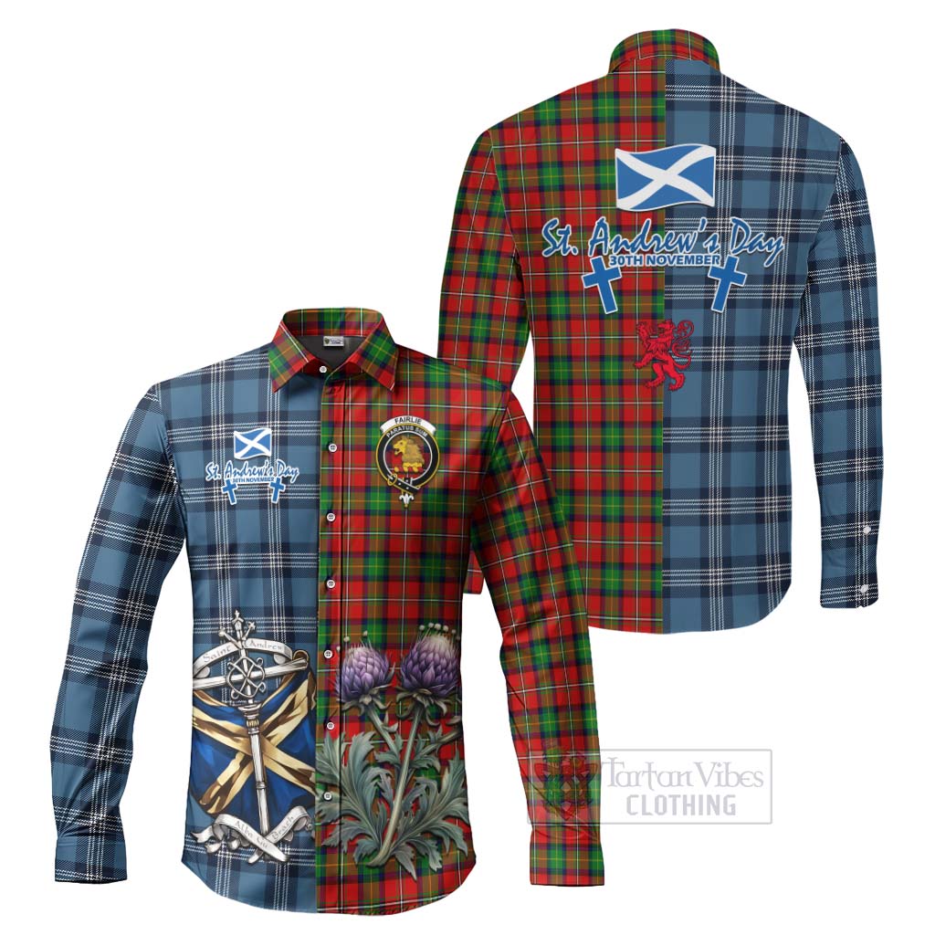 Fairlie Tartan Long Sleeve Button Shirt Happy St. Andrew's Day Half Tartan Style Men's Shirt S - Tartan Vibes Clothing