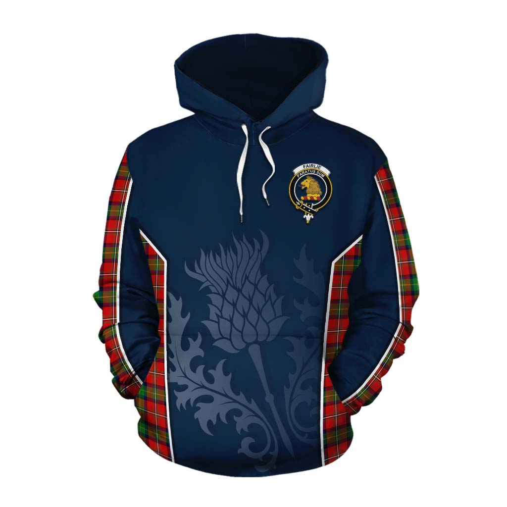 Tartan Vibes Clothing Fairlie Tartan Cotton Hoodie with Family Crest and Scottish Thistle Vibes Sport Style