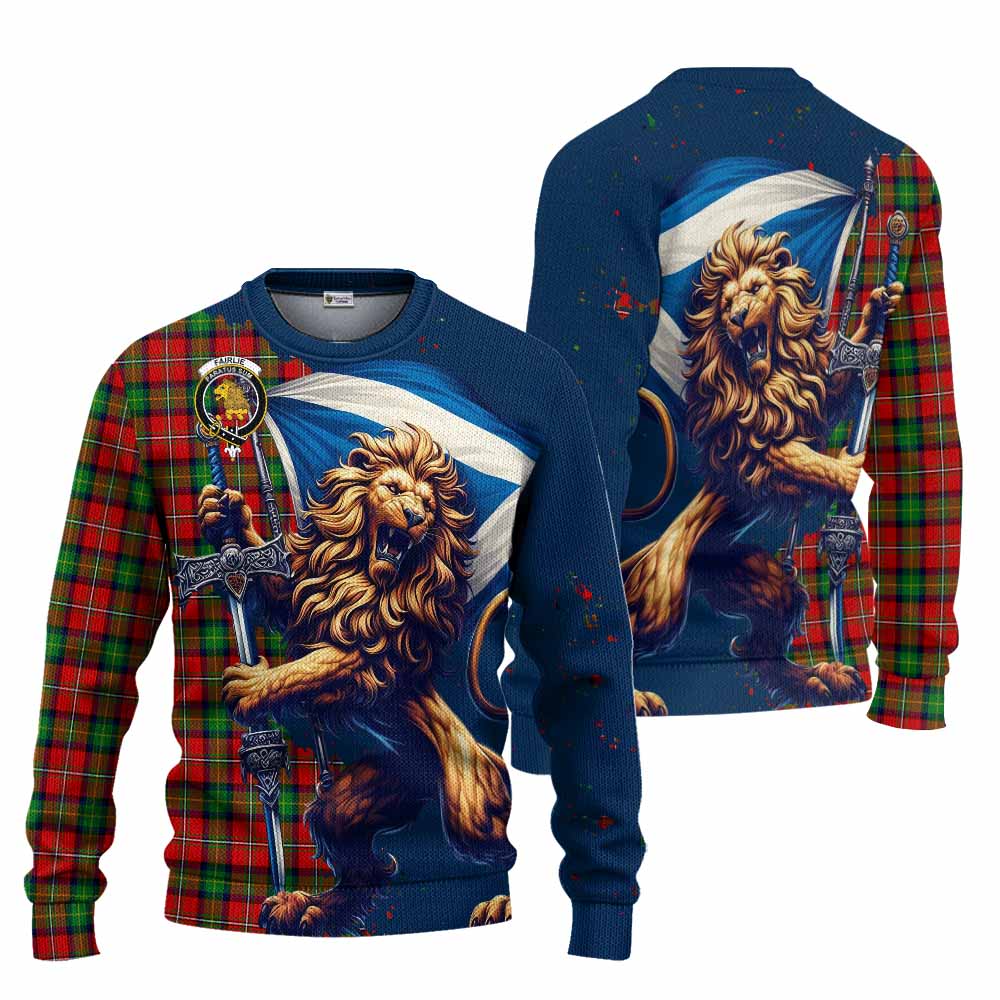 Tartan Vibes Clothing Fairlie Tartan Family Crest Knitted Sweater with Scottish Majestic Lion