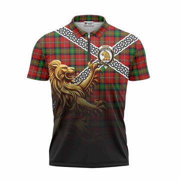 Fairlie Crest Tartan Zipper Polo Shirt with Golden Lion Emblem Celtic Style Unisex - Tartan Vibes Clothing