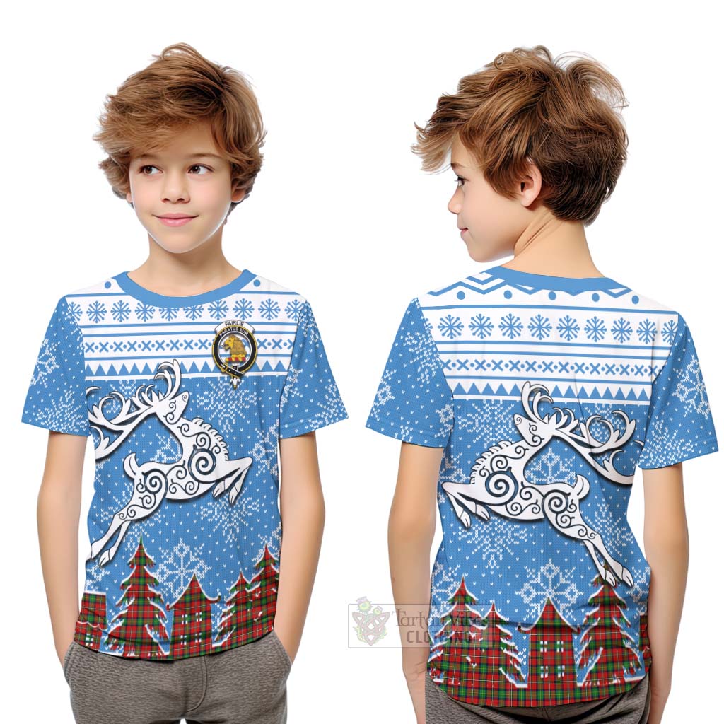 Tartan Vibes Clothing Fairlie Clan Christmas Kid T-Shirt Celtic Reindeer Style