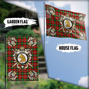 Fairlie Tartan Flag with Family Crest and Golden Thistle Crossed Sword Design