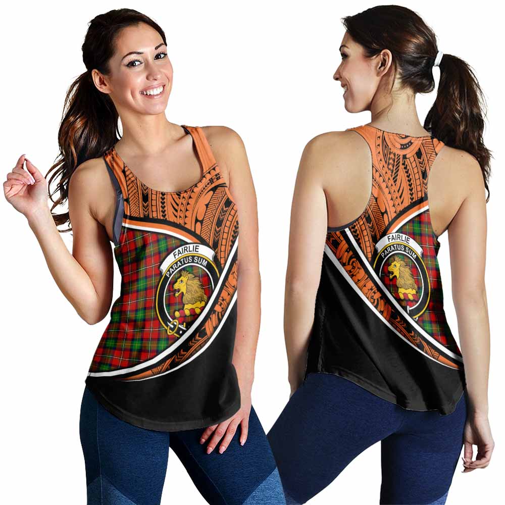 Tartan Vibes Clothing Fairlie Crest Tartan Women's Racerback Tanks with Maori Tattoo Style - Orange Version