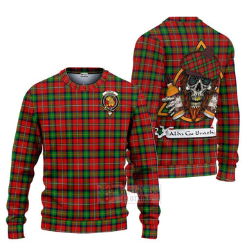 Fairlie Tartan Ugly Sweater with Family Crest and Bearded Skull Holding Bottles of Whiskey