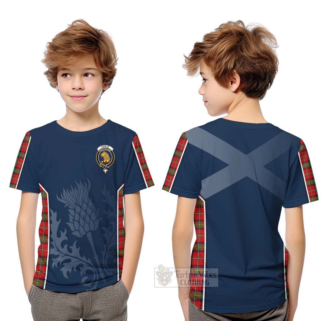 Tartan Vibes Clothing Fairlie Tartan Kid T-Shirt with Family Crest and Scottish Thistle Vibes Sport Style