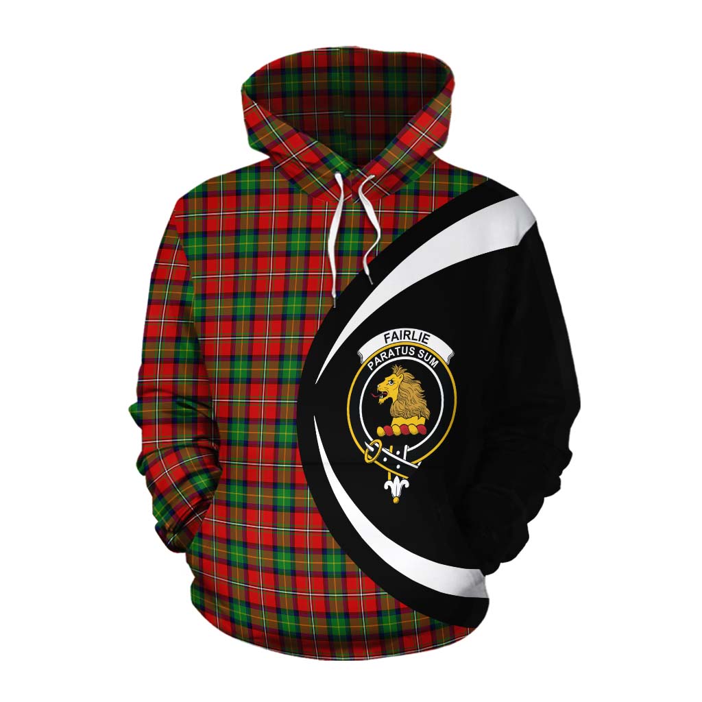 Tartan Vibes Clothing Fairlie Tartan Cotton Hoodie with Family Crest Circle Style