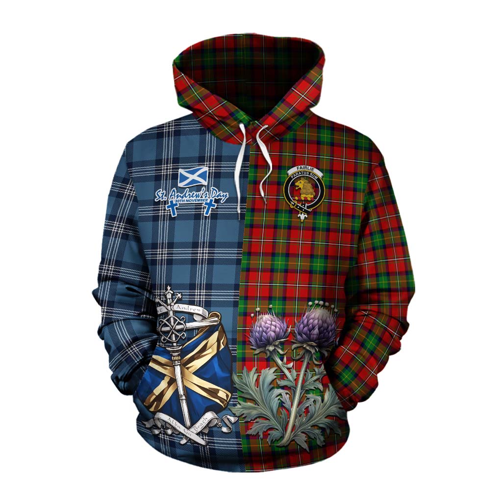 Tartan Vibes Clothing Fairlie Tartan Cotton Hoodie Happy St. Andrew's Day Half Tartan Style