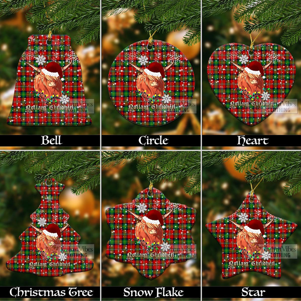 Tartan Vibes Clothing Fairlie Clan Tartan Ornament with Christmas Twinkle Highland Cattle