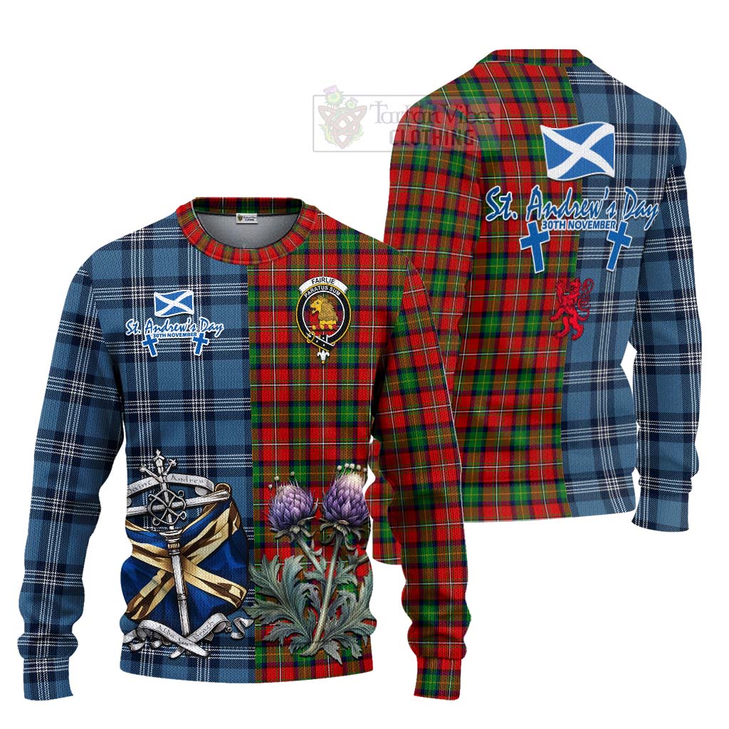 Tartan Vibes Clothing Fairlie Tartan Knitted Sweater Happy St. Andrew's Day Half Tartan Style